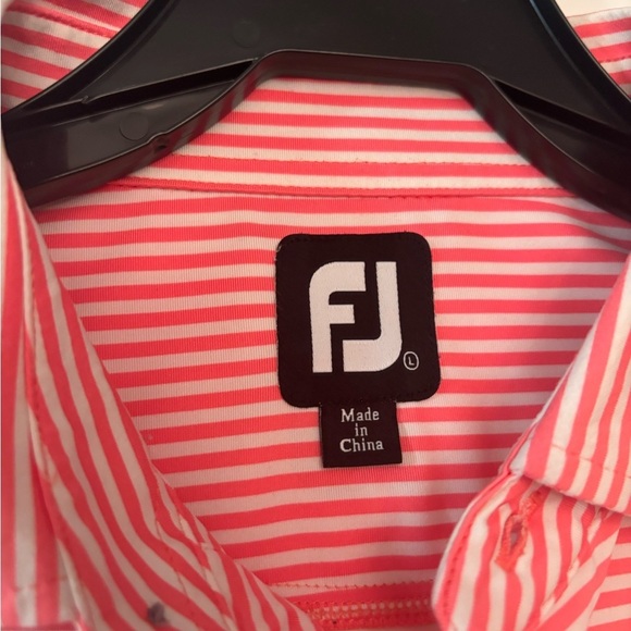 FootJoy Golf Polo Shirt Men’s Large Pink White Stripe Performance Moisture-Wick - Picture 3 of 4